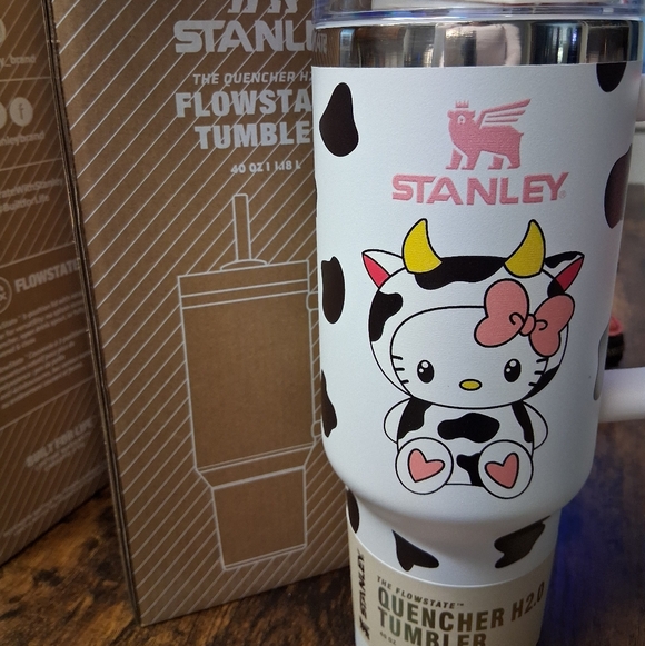 Stanley White and Black Hello Kitty Cow Print Tumbler - Picture 1 of 1
